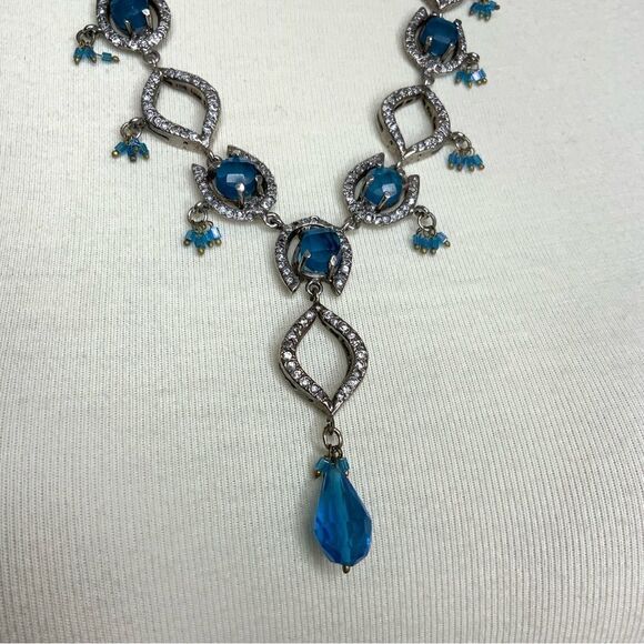 Rhinestone blue silver tone adjustable necklace - Picture 7 of 10